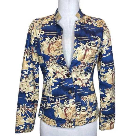 Tropical Cotton Blazer‎ Womens S Blue Lightweight Retro Coastal Resort Vacation - Picture 10 of 10